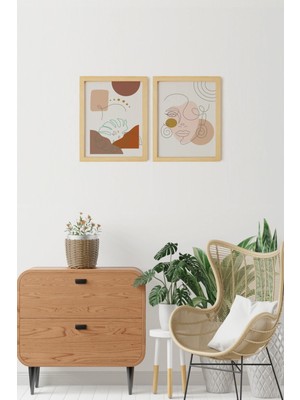 Ayışığı Dizayn Woman-1 Doğal Ahşap Çerçeveli 2'li Tablo Seti