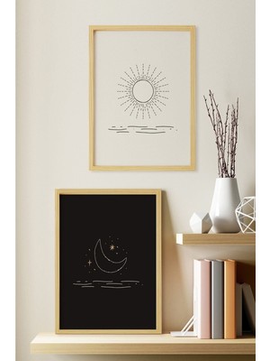 Ayışığı Dizayn Soyut Doğal Ahşap Çerçeveli 2'li Tablo Seti