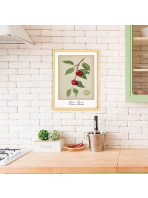 Ayışığı Dizayn Mutfak Vintage Fruits Kiraz-Cherry Ahşap Çerçeveli Poster Tekli Dekor Duvar Tablo Seti