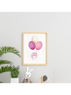 Ayışığı Dizayn Çocuk Baloons-Balon Doğal Ahşap Çerçeveli Tekli Tablo Seti