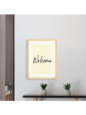 Yazı Welcome-Hoşgeldin Antre-Hol Için Ahşap Çerçeveli Poster Tekli Dekor Duvar Tablo Seti