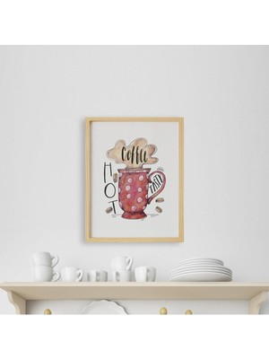 Ayışığı Dizayn Mutfak-Hot Coffee-Sıcak Kahve Doğal Ahşap Çerçeveli Tekli Tablo Seti