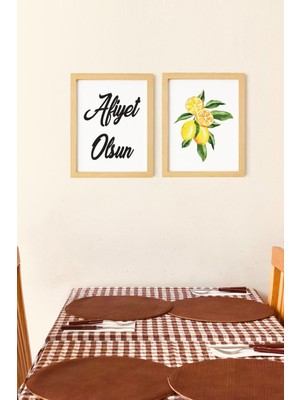 Ayışığı Dizayn Mutfak Afiyet Olsun Doğal Ahşap Çerçeveli 2'li Tablo Seti