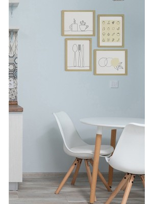 Ayışığı Dizayn Mutfak Doğal Ahşap Çerçeveli 4'lü Tablo Seti