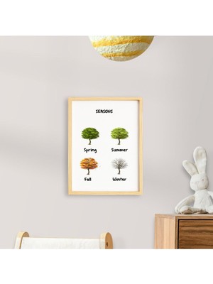 Ayışığı Dizayn Çocuk Mevsimler Seasons Doğal Ahşap Çerçeveli Tekli Tablo Seti