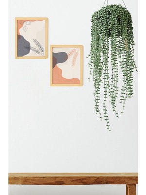 Ayışığı Dizayn Soyut Floral Doğal Ahşap Çerçeveli 2'li Tablo Seti