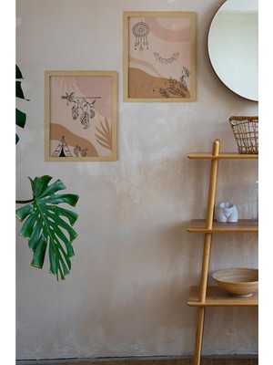 Ayışığı Dizayn Boho Line Doğal Ahşap Çerçeveli 2'li Tablo Seti