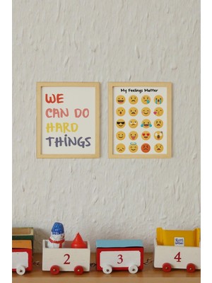 Çocuk Odası Emoji Doğal Ahşap Çerçeveli 2'li Tablo Seti