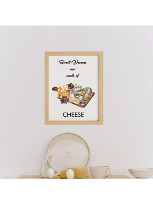 Mutfak Cheese Lovers-Peynir Seven Ahşap Çerçeveli Poster Tekli Dekor Duvar Tablo Seti