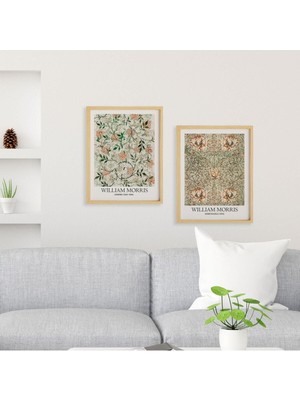 Ayışığı Dizayn William Morris Jasmine-Honeysuckle Doğal Ahşap Çerçeveli 2'li Tablo Seti