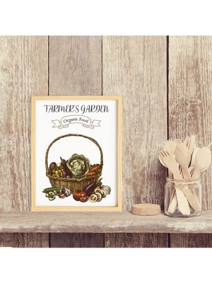 Ayışığı Dizayn Mutfak Vintage Farm Garden-Çiftlik Bahçesi Ahşap Çerçeveli Poster Tekli Dekor Duvar Tablo Seti