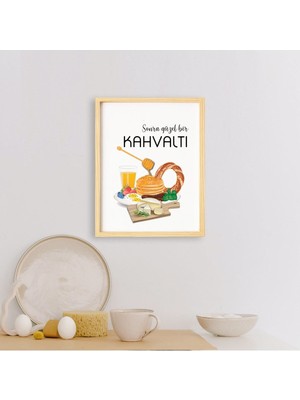 Mutfak-Kahvaltı-Breakfast Doğal Ahşap Çerçeveli Tekli Tablo Seti