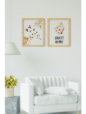 Ayışığı Dizayn Sweet Home Doğal Ahşap Çerçeveli 2'li Tablo Seti