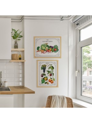 Ayışığı Dizayn Mutfak Vintage Fruits Vegetables-Meyve Sebze Doğal Ahşap Çerçeveli 2'li Tablo Seti