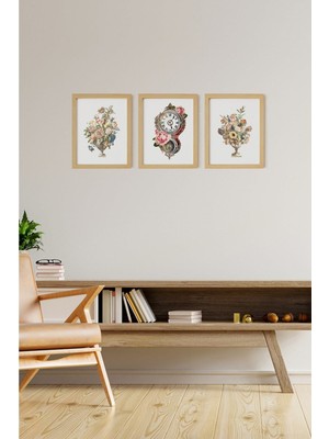 Ayışığı Dizayn Vintage Doğal Ahşap Çerçeveli 3'lü Tablo Seti