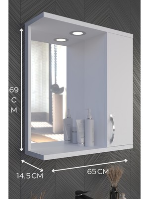 Akt Home Banyo Dolabı 65CM %100MDF Aynalı-Led Spotlu