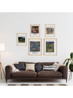 Matisse Monet Doğal Ahşap Çerçeveli Çoklu 5'li Tablo Seti