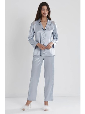 Pierre Cardin Saten Dantelli Pijama Takımı 1438 - Mist