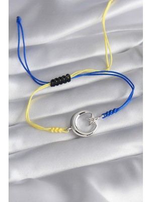 Clariss Sarı Lacivert Ip Model Gümüş Ay Yıldız Figür Zirkon Taş Detay Unisex Model Bileklik