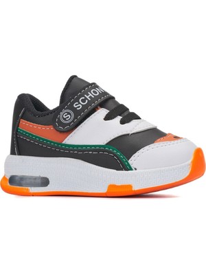 Schony Kıds Çocuk Ayakkabı Beyaz Siyah Yumuşak Dikişli Kaydırmaz Taban Cırtlı Kids Sneakers