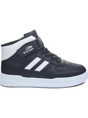 Ndrops Mevsimlik, Boğazlı, Ortopedik , Cırtlı, Siyah-Beyaz Çocuk Basket Spor Ayakkabı