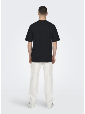 Only & Sons O Yaka Baskılı Siyah Erkek T-Shirt Onslawson Lıfe Rlx Varısty Ss Tee