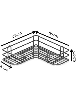 Tekno-tel Teknotel Yapışkanlı Kancalı 2 Adet Banyo Köşe Rafı Siyah ST276