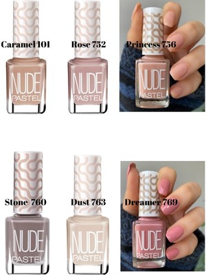 Pastel 6’lı Oje Seti Çok Renkli Nude Caramel 101 Rose 752 Princess 756 13 ml Vegan ve Cruelty Free