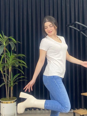 Espoir Plus Espoirplus Kadın V Yaka Kısa Kol %100 Pamuk T-Shirt