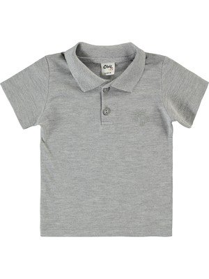 Civil Baby Erkek Bebek Tişört 6-18 Ay Kısa Kol Polo Yaka Gri Desenli Günlük Stil