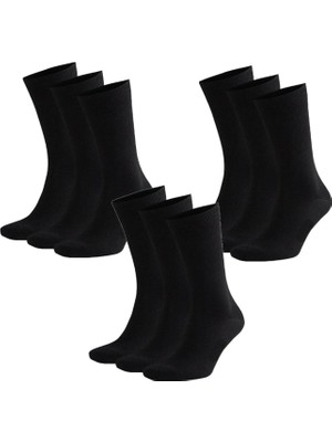 Turan Tech Unisex Siyah Kolej Düz Desensiz Çorap 9 Adet