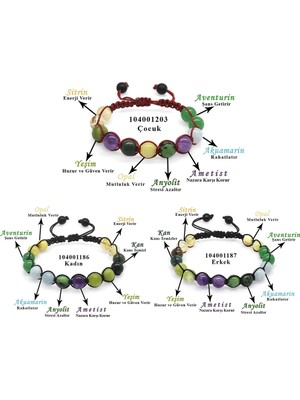 Tesbihane Makrome Örgülü Küre Kesim Çoklu Doğaltaş Kombinli Kadın-Erkek-Çocuk Şifa Bilekliği(3lü Set)