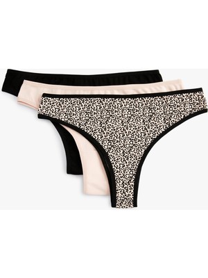 Koton Brazilian Külot 3'lü Paket Leopar Desenli Pamuklu