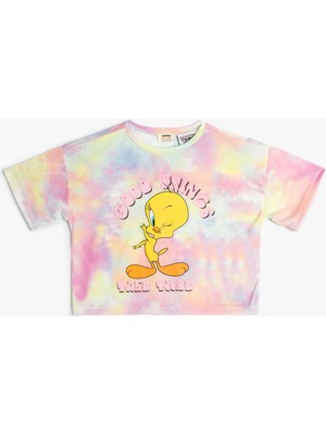 Koton Tişört Tweety Baskılı Lisanslı Kısa Kollu Batik Desenli