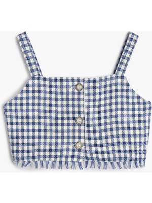 Koton Crop Bluz Askılı Tüvit Çiçek Düğme Detaylı