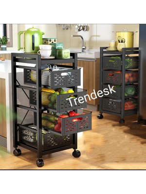 Trendesk 3 Katlı Metal Siyah Çok Amaçlı Patates Soğan Sebze Meyve Sepeti Sebzelik Tekerlekli