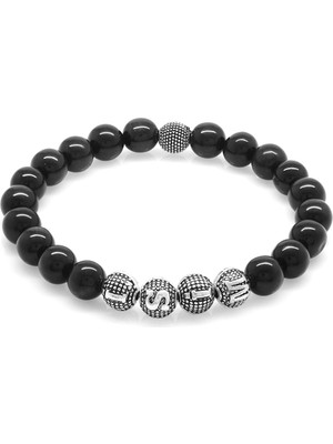 Okyanus Silver Gri Kaplangözü Metal Kombinli Kişiye Özel Isim Yazılı Küre Kesim Doğaltaş Bileklik