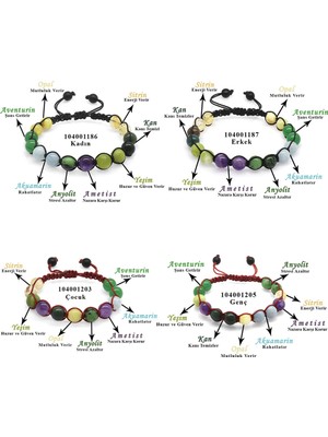 Okyanus Silver Makrome Örgülü Küre Kesim Çoklu Doğaltaş Kombinli Aile Şifa Bilekliği(4lü Set)