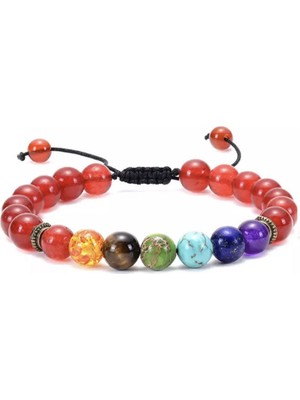 Okyanus Silver Makrome Örgülü Küre Kesim Kırmızı Akik Doğaltaş Çakra Kadın Bileklik