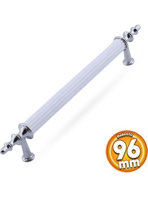 Badem10 Erciyes Kulp Mobilya Mutfak Dolabı Çekmece Dolap Kulpları Kapak Kulpu Kulbu Beyaz Krom 96 mm Metal