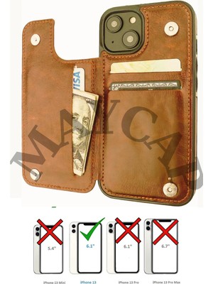 Maycap Iphone 13 Uyumlu Taba Kartlıklı Kılıf Cüzdanlı Akıllı Lüx Kılıf Kadın Erkek Cüzdan Kılıf (Model:13)