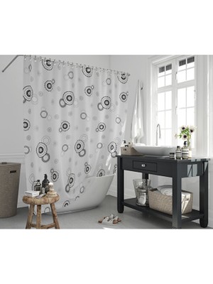 Tropik Home Banyo Perdesi Halkalı Çiçekli Desen Yerli Üretim Duş Perdesi C-Halka Hediye 180X200CM Banyo Perdesi