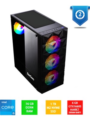 Suncom Gaming SG1-121 I5-12400F 16GB 1tb SSD 6gb GTX1660S Dos Masaüstü Pc