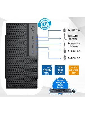 Suncom Force SC3-108 I5-4460 16GB 512GB M.2 SSD O/b Dos Masaüstü Pc Wi-Fi