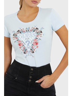 Guess Ss Rn Flowers Pamuklu Slim Fit T Shirt W4RI38J1314A72R Kadın T Shirt W4RI38J1314 A72R