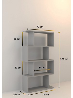 Mirobi Miristanbul 4 Raflı Kitaplık Dekoratif Raf Zigzag Kitaplık Antrasit