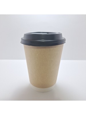 Multipak Double Wall Karton Kağıt Bardak Kraft Siyah 14 Oz 410 ml Siyah Kapaklı 40 Adet