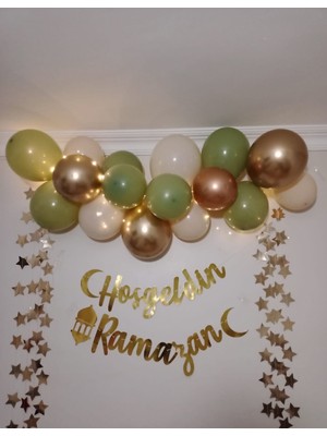 Azebu Hoşgeldin Ramazan Gold Yazı Ledli Zincir Balon Seti, Ramazan Ayı Süsleme Seti