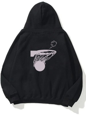 The Wert Unisex Basket, Swish Ön Arka Baskılı Siyah Sweatshirt Hoodie