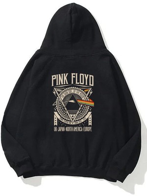 The Wert Unisex Pınk Floyd Uk Japan North Ön Arka Baskılı Siyah Sweatshirt Hoodie